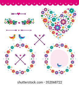 Banners, floral frames and nature graphic elements / wedding / Valentine Day, arrow, set / Love / Cute / Sweet