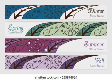 Banners with four seasons. Banners for web. Place for text. Colorful header. Abstract vector background