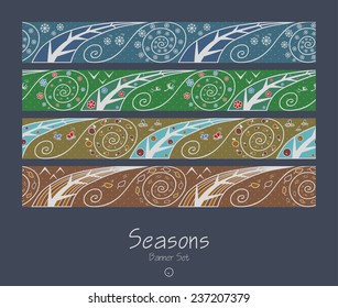 Banners with four seasons. Banners for web. Place for text. Colorful header. Abstract vector background