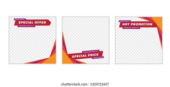 Banners, frame, sign, label, tag set in red-orange-purple shade. Design templaate for printting, website or social network. Ready to use for your business. Vector illustration.