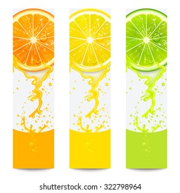 banners with fresh citrus fruit on a white background