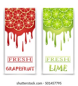 banners with fresh citrus fruit on a white background