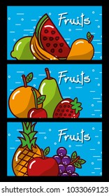 banners fresh natural tasty fruits