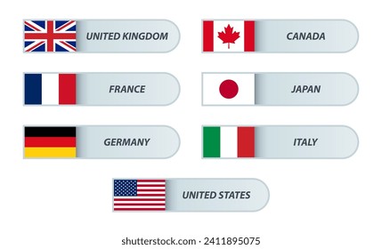 Banners with G7 flags. Vector labels. 