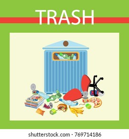 Banners with ?ollection of garbage and debris. ?ardboard and a broken chair. Organic dross and metal. Isolated vector illustration
