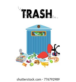 Banners with Ñ�ollection of garbage and debris. Ð¡ardboard and a broken items. Organic dross and metal. Isolated vector illustration