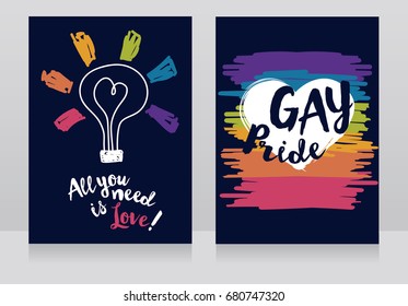 banners for gay love with lightbulb and heart in sketch style, can be used as night party invitation, vector illustration