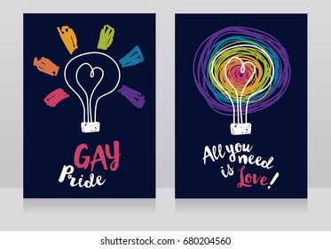 banners for gay love with lightbulb in sketch style, can be used as night party invitation, vector illustration