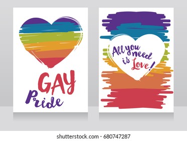 banners for gay love with rainbow heart in sketch style, can be used as party invitation, vector illustration