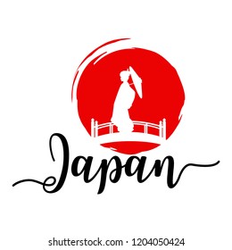 Banners with Geisha standing on the bridge, Vector
