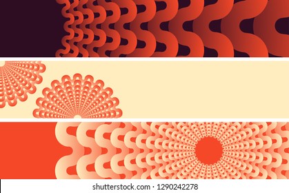 banners with geometrical waves pattern in ivory red black shades