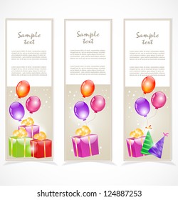 Banners with gift boxes and balloons