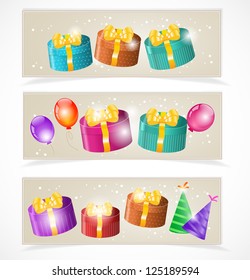 Banners with gift boxes and balloons
