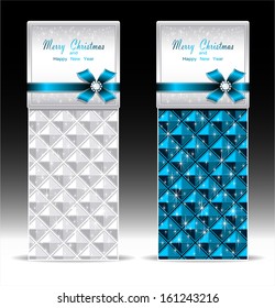 Banners or gift card with bow geometric pattern blue