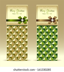 Banners or gift card with bow geometric pattern green gold for invitation or congratulation   