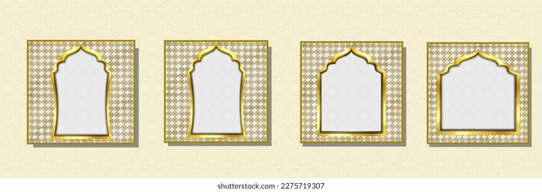 Banners with gold trim and a Middle East Ornament Frame, for template, backgroun, or frame. A 3D design.