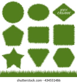 Banners with grass. Set of vector backgrounds with irregular border in the form of grass. Vector illustration. Concept of organic food, natural products and ecology. Sticker for salutary products.