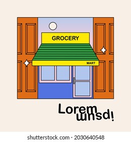 banners for Grocery Market, Online Store, Shopping. illustration for poster, banner, flyer, commercial, special offer. Grocery store front. Commercial, property, market or supermarket.