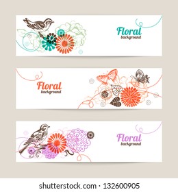 Banners with hand drawn floral background