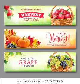 Banners for Harvest Festival. Vector set. 