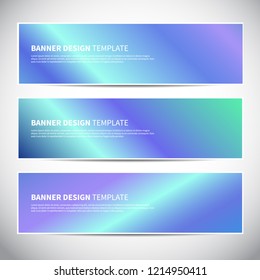 Banners or headers with holographic gradient colorful background. Vector design for your banners, headers, footers, flyers, cards etc. Vector hologram banners