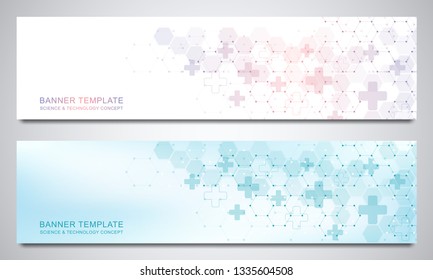 Banners and headers for site with medical background and hexagons pattern. Abstract geometric texture. Modern design for decoration website and other ideas