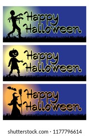 Banners with the heroes of the holiday halloween