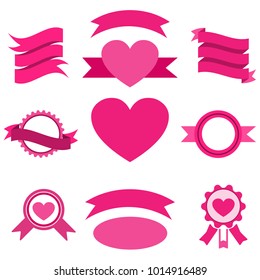 Banners icon set with heart, flat design illustration