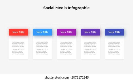 Banners infographic slide. Concept of business project visualization with 5 options. Infochart design template.