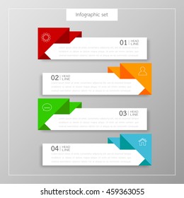 Banners infographics template set colorful tabs design Illustration vector business card and text box for web presentation layout.
