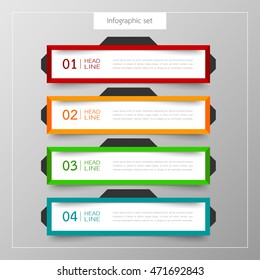 Banners infographics template set colorful tabs design Illustration vector business card and text box for web presentation layout.