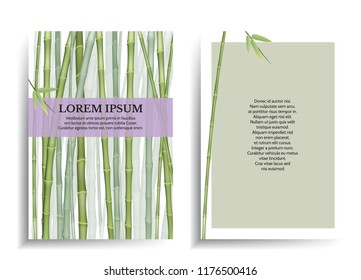 Banners or invitation card template design with green bamboo trees. Vector illustration.