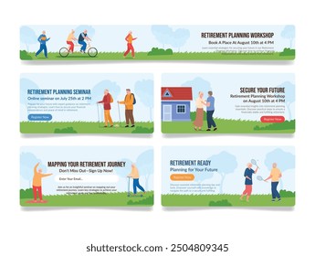 Banners inviting residents to attend retirement planning seminars and workshops, as well as discussions on securing their financial future
