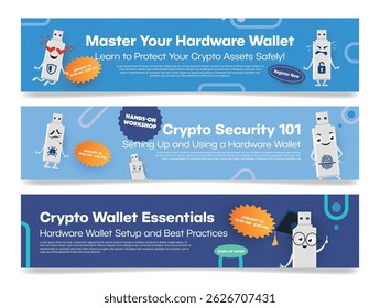 Banners convidando para um seminário onde os participantes aprenderão as configurações básicas de uma carteira de hardware para proteger os recursos de criptografia