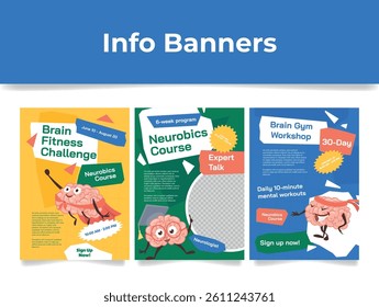Banners inviting you to a brain enhancement course with expert talks and daily workouts aimed at improving mental performance