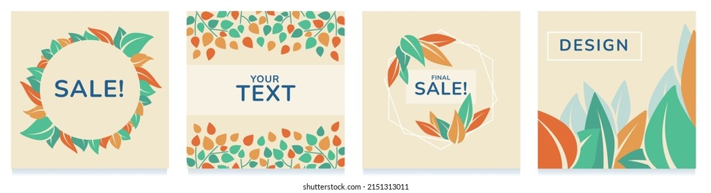 Banners with leaves. Background of spring green tree. Vector simple floral nature element