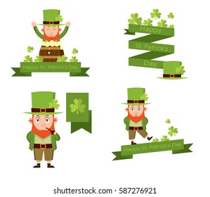 Banners with leprechaun for Patrick's day. Vector illustration