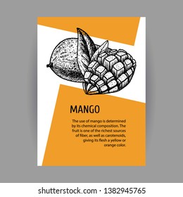 Banners with mango. Black-white mockup design with fruit. Layout for package. Vector illustration.