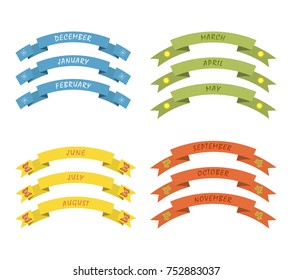 Banners with months of year. It can be used on the websites, for registration of magazines and typographical production. Vector illustration. 