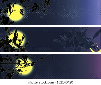 Banners with the moon and flowers