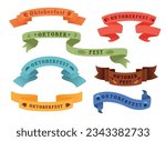 Banners with name of traditional bavarian beer festival Oktoberfest. Ribbons with title in german from gothic letters. Set of vector isolated realistic colored illustrations. Vector illustration