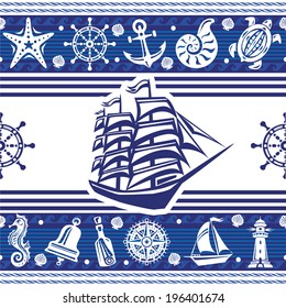 Banners with Nautical symbols and ship