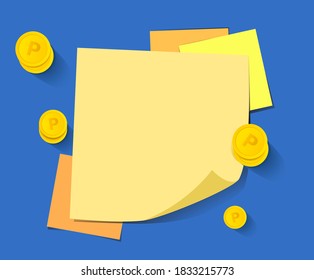 Banner mit Noten und Punktgrafik-Set. Memo, Papier, Tagebuch, 3d, Veranstaltung, Münze. Vektorgrafik. Handgezeichnet.