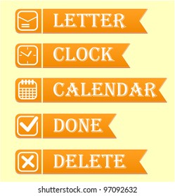 Banners with office icons set in orange color vector illustration