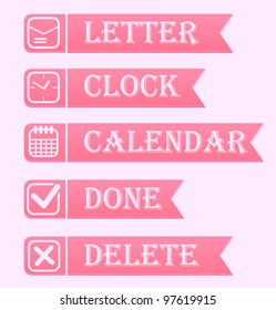 Banners with office icons set in pink color vector illustration
