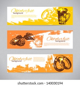 Banners of Oktoberfest beer design. Hand drawn illustrations. Splash blob backgrounds