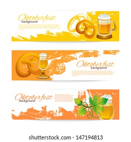 Banners of Oktoberfest beer design. Hand drawn illustrations. Splash blob backgrounds