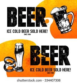 Banners of Oktoberfest beer design. Hand drawn sketch illustrations. Splash blob backgrounds