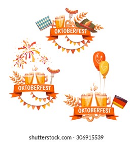 Banners for Oktoberfest celebration. Beer and ribbons. Vector illustration.