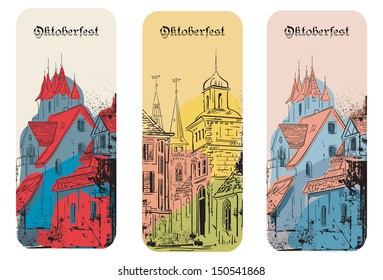 Banners of Oktoberfest design. Hand drawn illustrations.